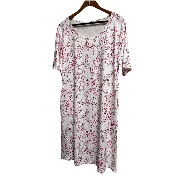 033-002 Women's Plus Size 1X Summer Dress White With‎ Pink Floral X-Large - Picture 1 of 7